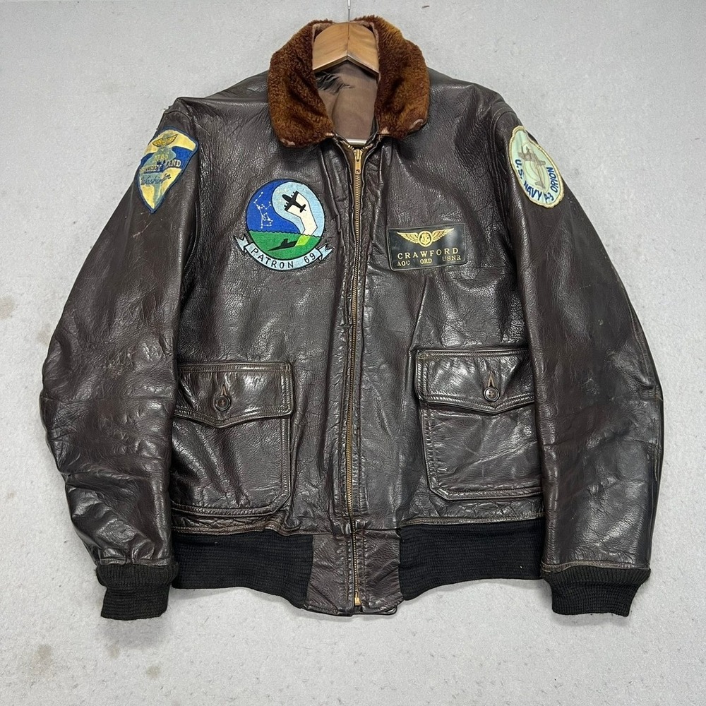 Vintage US Navy G-1 Flight Jacket MIL-J-7823 AER Patron 69 P-3 Orion Whidbey